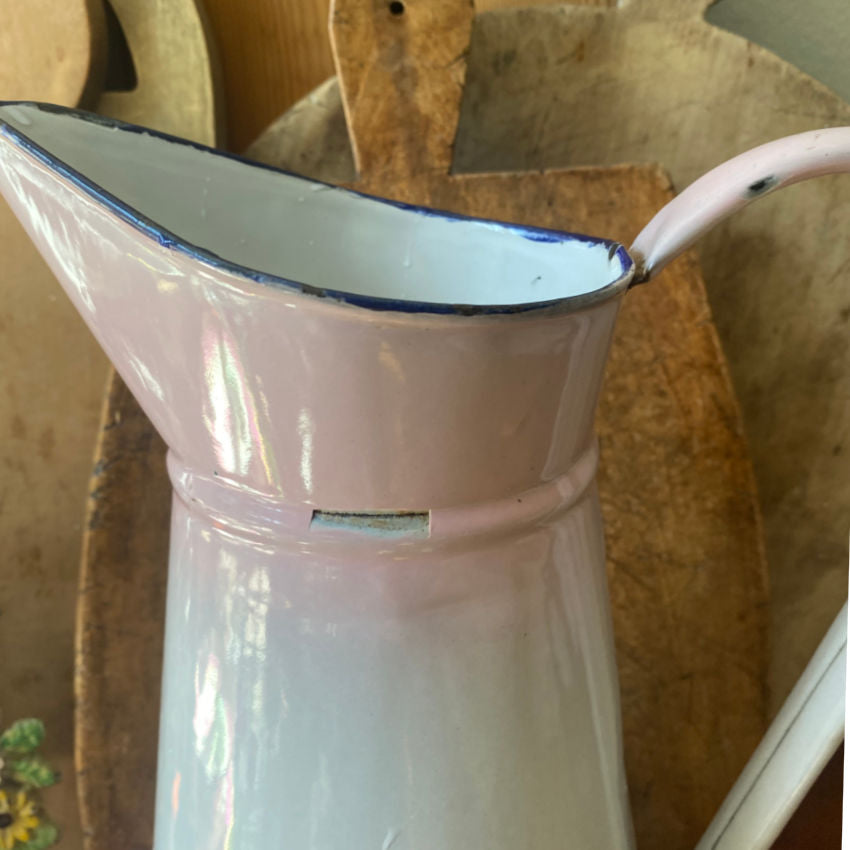 antique pink enamelware pitcher france rare color ombre finish rustic european country house decor statement piece