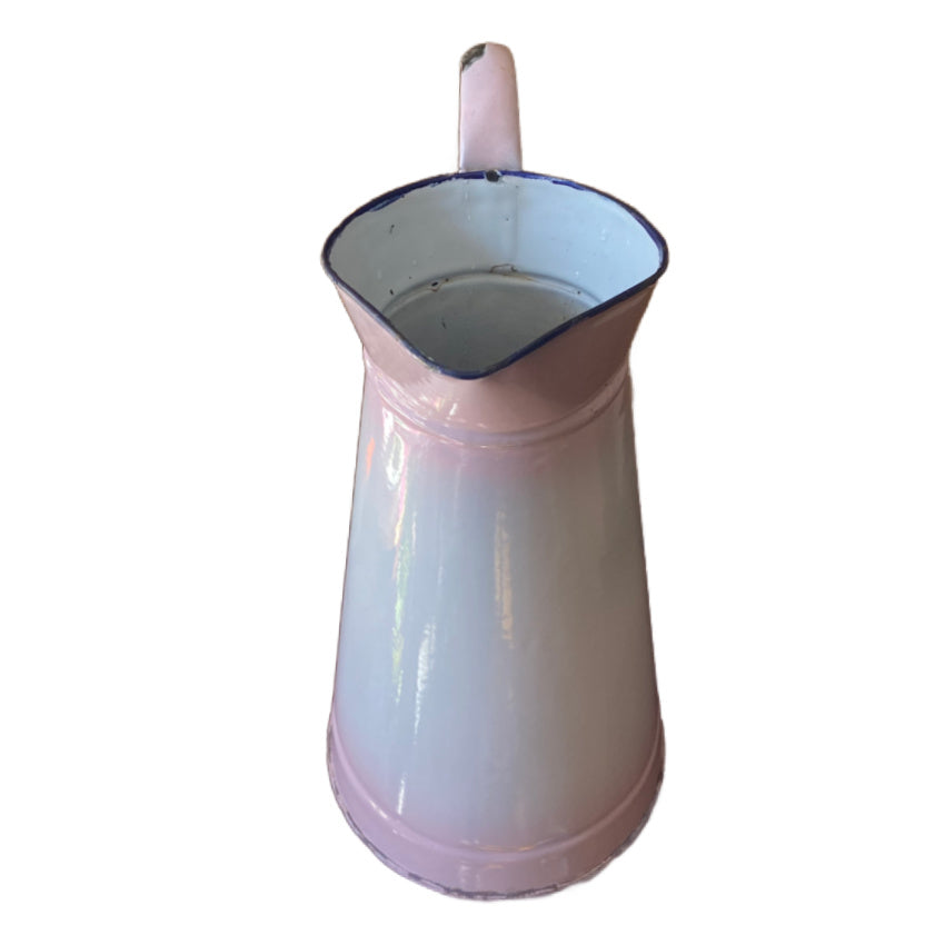 19th century french enamelware bath pitcher pink to white gradient original collectible garden flower display vessel