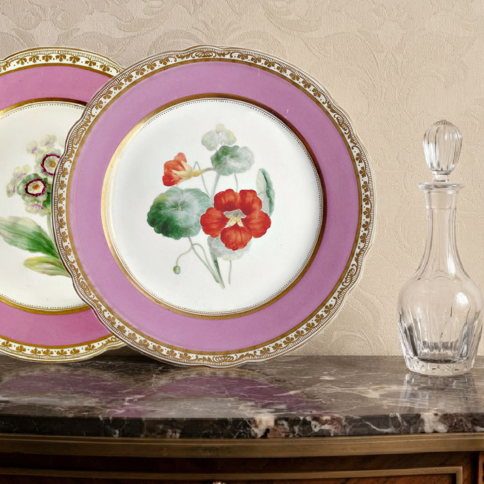 Antique Pink Vieux Paris Hand-Painted Nasturtium Plate