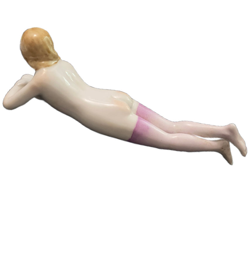 Antique Porcelain Bathing Beauty Figurine with Lavender Stockings | Art Deco Charm