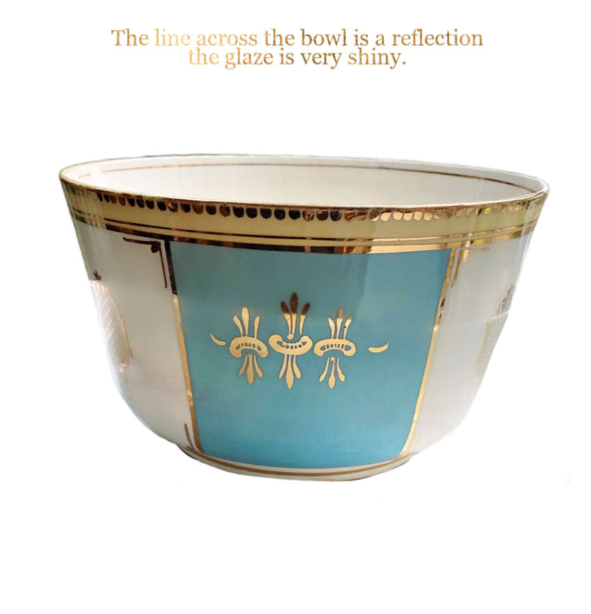 Antique Porcelain Sugar Bowl, Pitcher and Plate Set Aqua Blue & Yellow