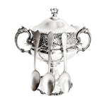ornate silver plate sugar bowl with lid and handles 1880s
