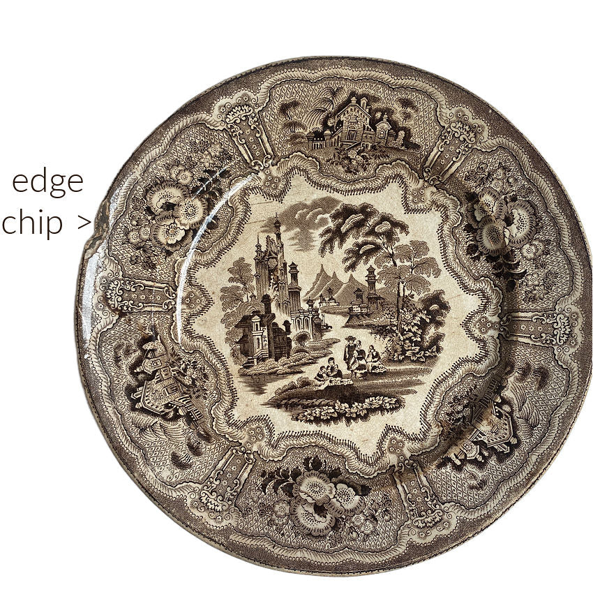 Antique Brown & White 1850's Transfer Plates Set of 8