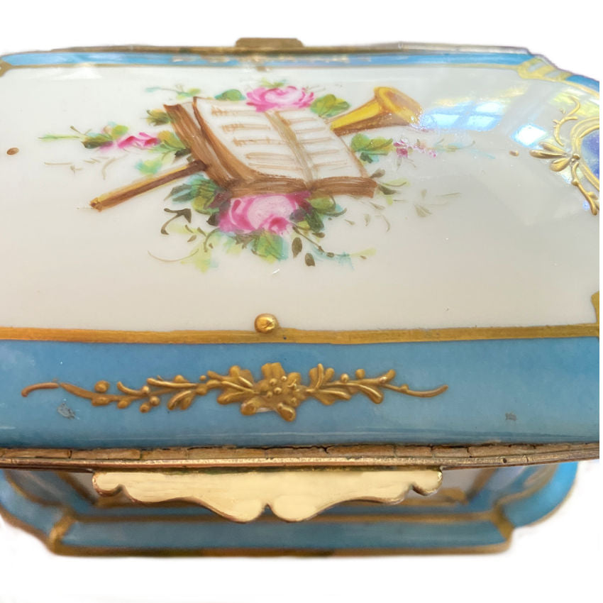 Antique French Bleu Céleste Porcelain Casket Box, Bourdois & Bloch
