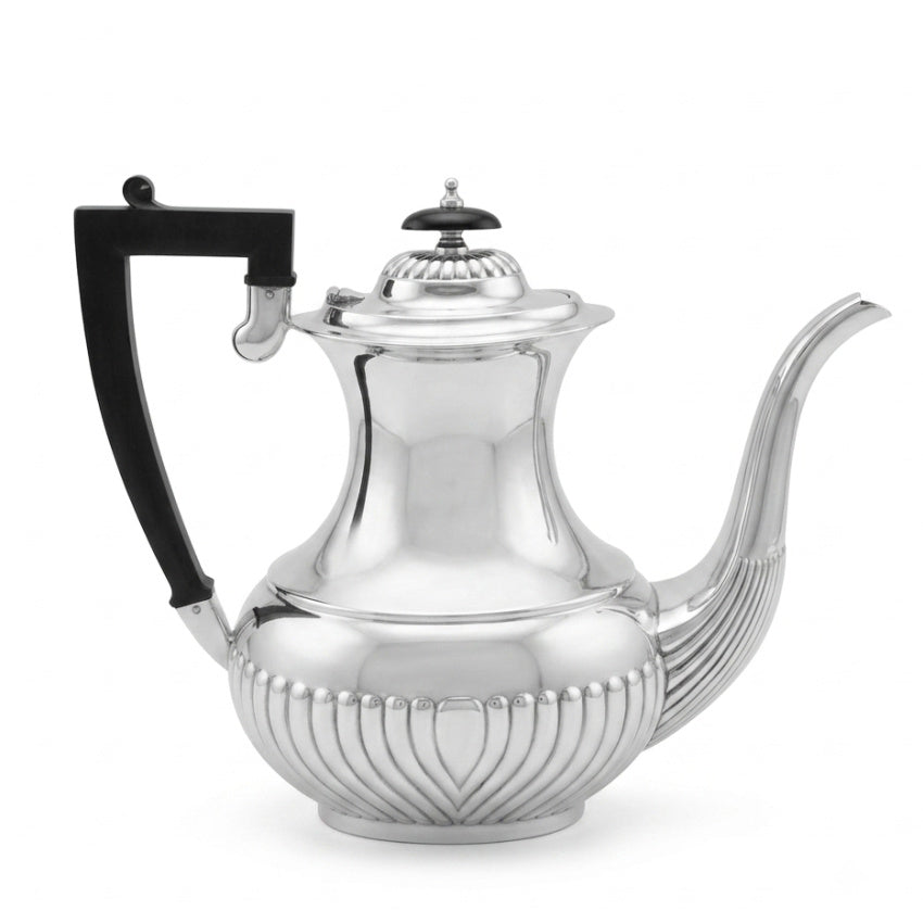 Bright untouched silverplate coffee pot ribbed detail