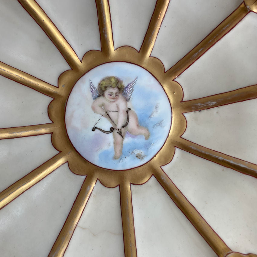 Antique JPL Jean Pouyat Limoges porcelain bowl with close up of  hand-painted cherub .