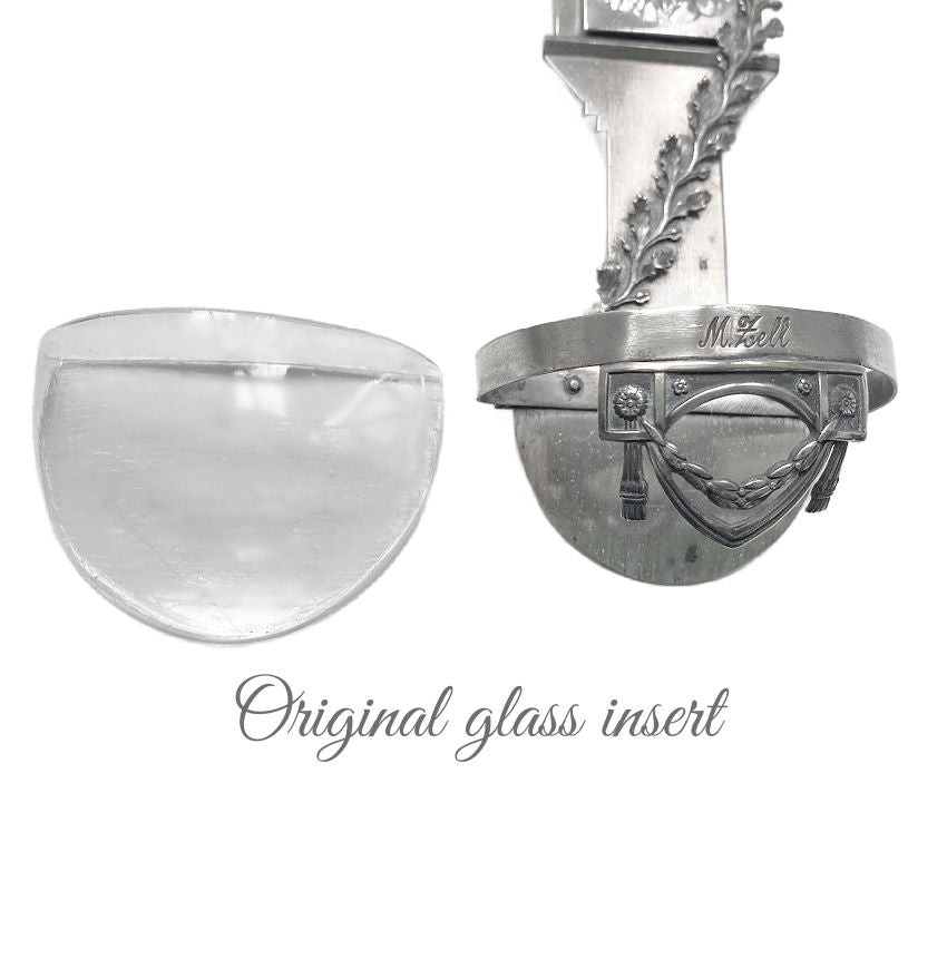 Antique religious wall font Mariazell pilgrimage silvered mount with original glass basin seperate view