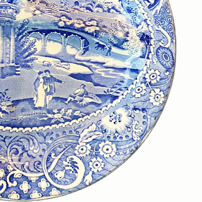 Antique Staffordshire Blue &amp; White Divided Transfer Plate