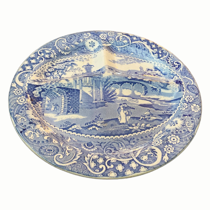 Antique Staffordshire Blue &amp; White Divided Transfer Plate