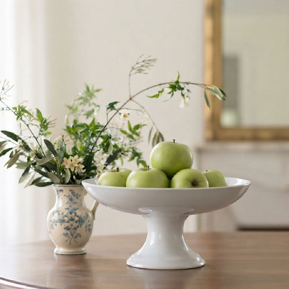 Styled antique Staffordshire ironstone pedestal compote with fruit