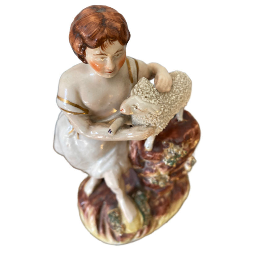 Antique Staffordshire John the Baptist and Lamb of God Figure