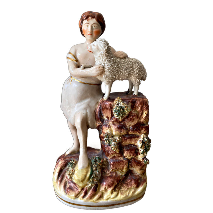 Antique Staffordshire John the Baptist and Lamb of God Figure