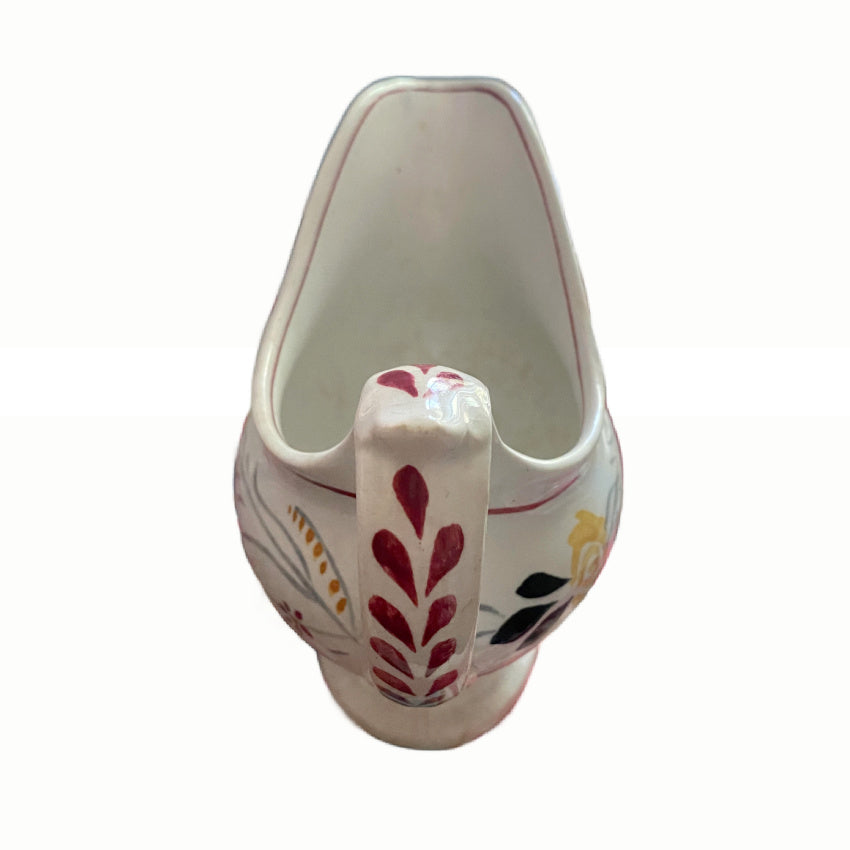 Antique Staffordshire Sauceboat with Hand Painted Yellow Rose Garland