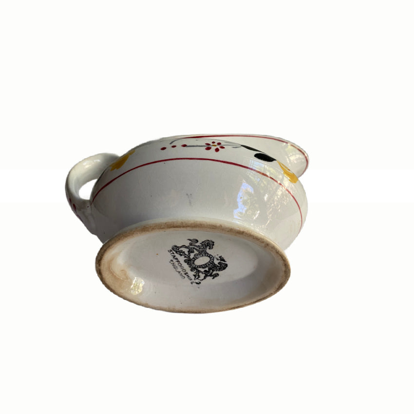 Antique Staffordshire Sauceboat with Hand Painted Yellow Rose Garland