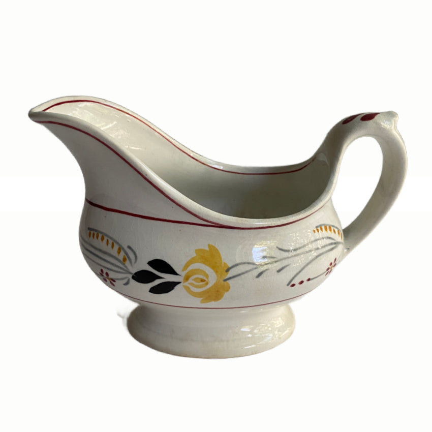 Antique Staffordshire Sauceboat with Hand Painted Yellow Rose Garland