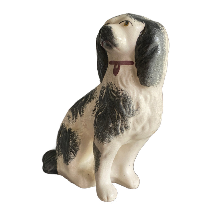 english antique spaniel mantel piece soft pink collar side view