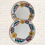 antique European antique pottery French Country Design set of two with red, green, blue and yellow flowers