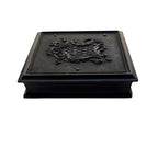 Antique Union case with elegant scrolled pattern, signed James & Co, featuring a single 19th-century woman portrait inside. Collectible photographic case.