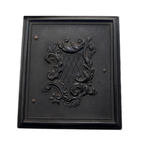 Antique Union case with elegant scrolled pattern, signed James & Co, featuring a single 19th-century woman portrait inside. Collectible photographic case.