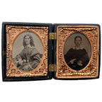 Antique Union case featuring girls catching butterflies, a floral basket, and two delicate portraits inside. Rare and romantic 19th-century collectible.