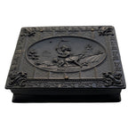 Antique Union case featuring girls catching butterflies, a floral basket, and two delicate portraits inside. Rare and romantic 19th-century collectible.