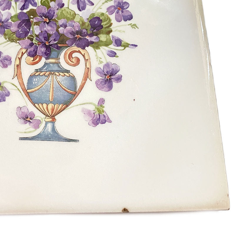 Antique Wheeling Ceramic Tile – Urn of Purple Violets