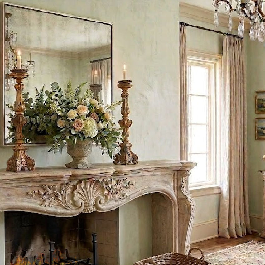 Large 19th-century French gilt altar candlesticks in complementary sizes with gilded fronts. Elegant and luminous, perfect for mantels or luxury interiors.