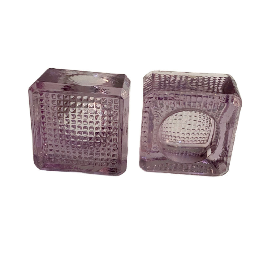 Pair Antique Pressed Glass Lavender Purple Salt Cellars