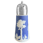 Antique English jasperware sugar shaker with silver-plated top