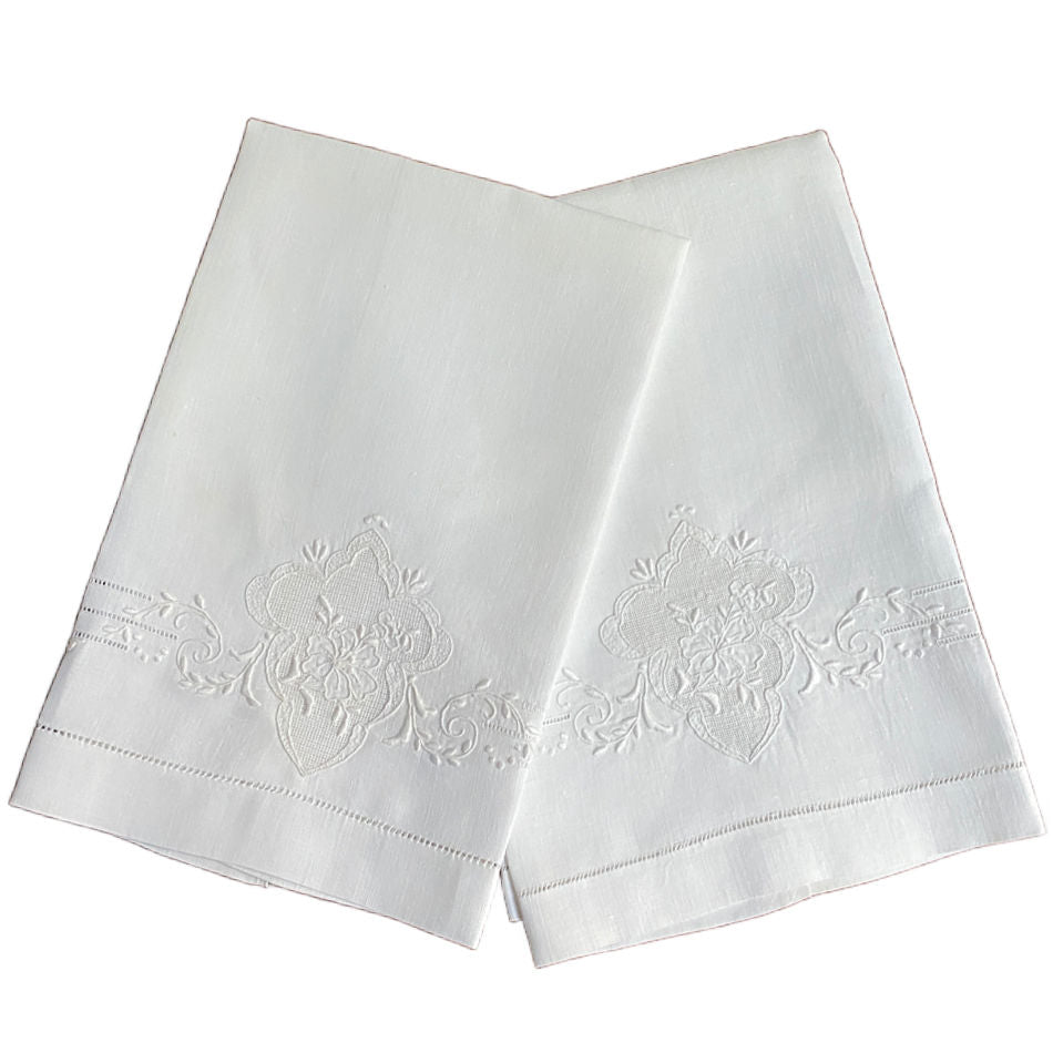 Antique Hand Embroidered Appenzell Towels Pair