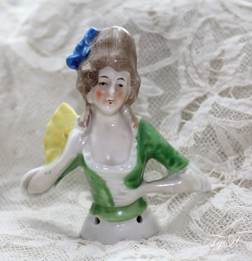 Vintage Porcelain German Half Doll with Fan