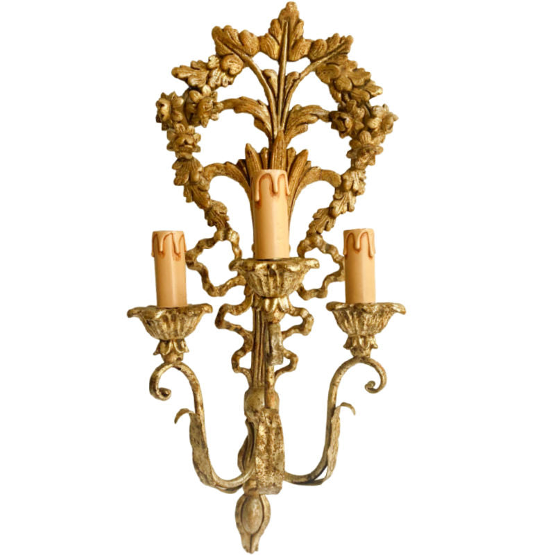 Gilt-wood Louis XVI Style Single Three Light Sconce