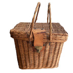Antique French willow picnic basket with leather closure