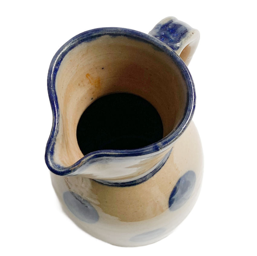 Antique French Pitcher Cream with Blue Polka Dots