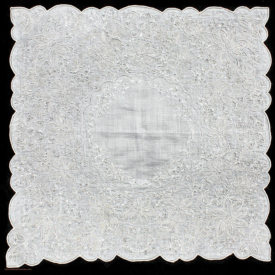 Antique Appenzell Embroidered Swiss Linen Wedding Bridal Handkerchief #6