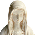 Serene and quite lovely, this Art Deco Bisque Bust of the Madonna is beautifully made and finished in an aged cream. A beautiful antique Madonna.-close up of face