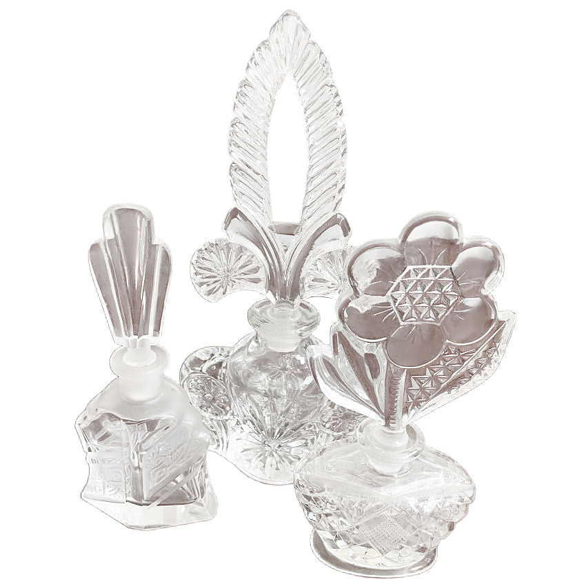 Art Deco Glass Perfume Bottle with Flower Stopper