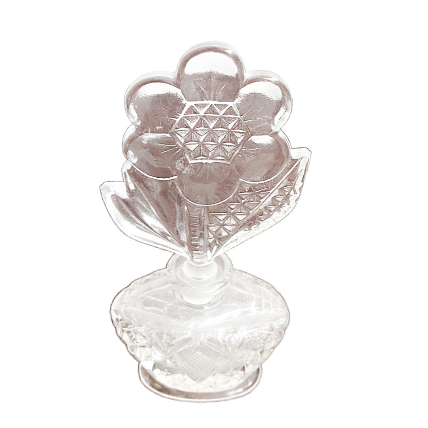 Art Deco Glass Perfume Bottle with Flower Stopper