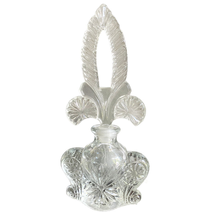 Art Deco Glass Perfume Bottle with Open Feather Stopper