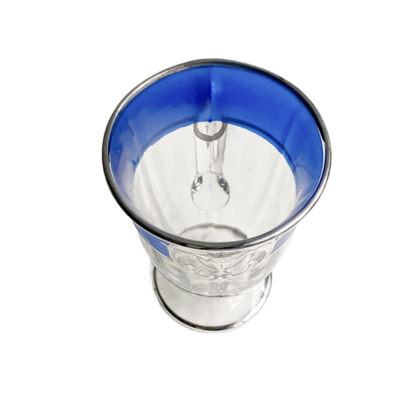 Art Deco Silver Overlaid Blue And Clear Glass Cup