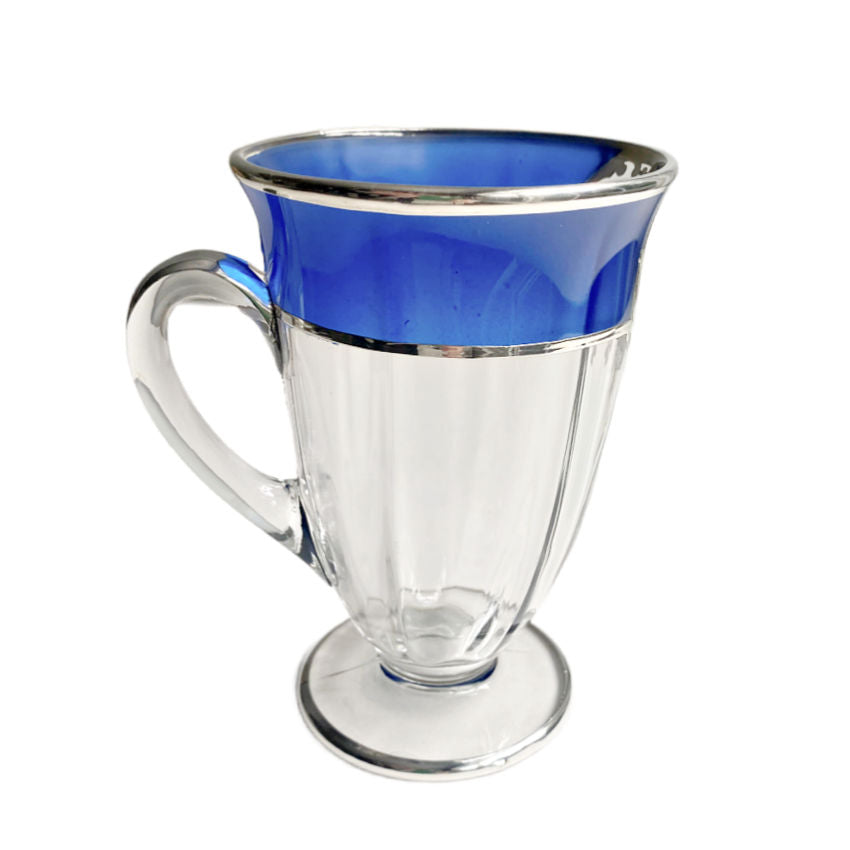 Art Deco Silver Overlaid Blue And Clear Glass Cup