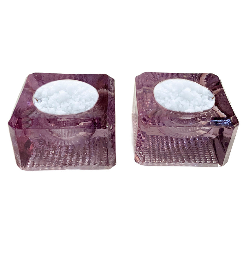 Pair Antique Pressed Glass Lavender Purple Salt Cellars