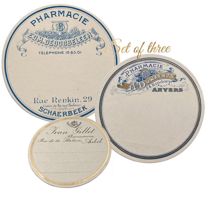 Authentic Antique Labels Unused Set of 3 Round II
