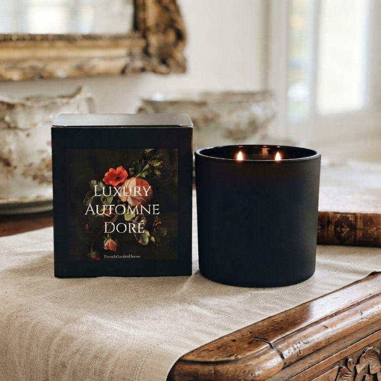 Automne Doré candle with FrenchGardenHouse gift box and elegant label displayed for gifting