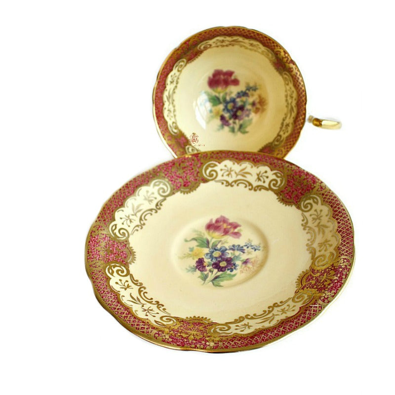 Vintage Aynsley Tulip Pink & Yellow Tea Cup and  Saucer Set