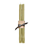 Citron green bamboo beeswax taper candles pair wrapped with FrenchGardenHouse ribbon
