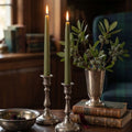Pair of Bayberry Green taper candles made with genuine bayberry wax