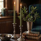 Pair of Bayberry Green taper candles made with genuine bayberry wax