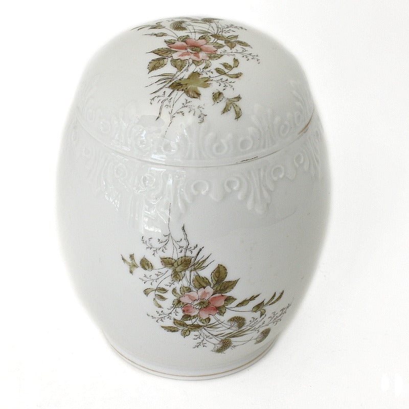 Antique Rare Wild Rose Porcelain Biscuit Barrel