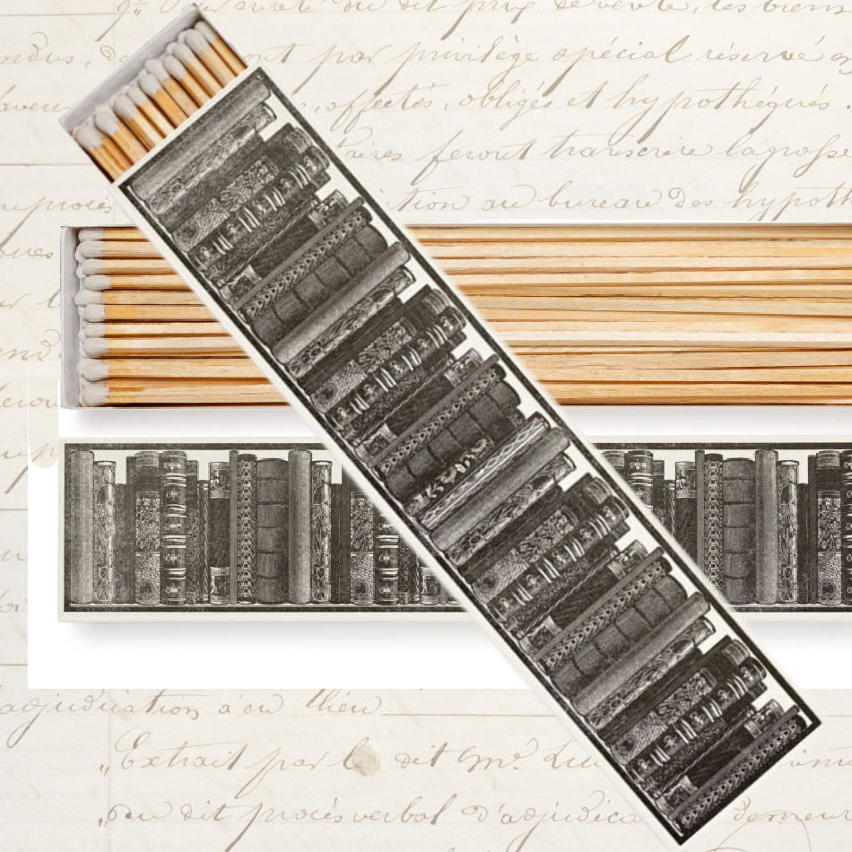 Black and white Book Lover long matchbox with extra-long wooden matches